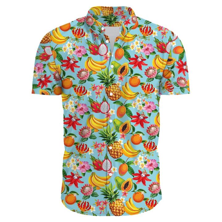 เสื้อเชิ๊ตลายดอกไม้สำหรับผู้ชาย-เสื้อชายหาดลำลองมีกระดุมเสื้อฮาวาย22-23เสื้อยืดทรงโอเวอร์ไซส์พิมพ์ลายเสื้อสั่งได้