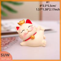 ? SUW Lucky CUTE Kawaii Cat Figurine wealth Fortune ประติมากรรมเกมสำนักงานโต๊ะรถเครื่องประดับจีนของขวัญตกแต่งปีใหม่