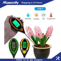 Manooby เครื่องทดสอบแสงแดดอุณหภูมิจอตรวจสอบความชื้นแบบ4 In 1ใน Alat Pengukur PH Tanah ระบบดิจิทัลสำหรับการทำฟาร์มพืชสวนด้วยแสงสีดำ