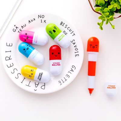 6pcs Novelty capsule ballpoint pen Cute Vitamin pill Blue color ink pens for writing Stationery Office school accessories A6205 Pens
