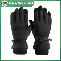 ผู้ชายฤดูหนาวที่อบอุ่นถุงมือสกีขนแกะเรียงรายหนา Windproof กันน้ำลื่นถุงมือหน้าจอสัมผัสสำหรับขี่จักรยาน