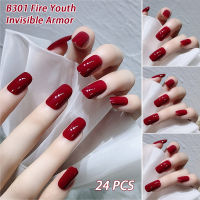 24pcs Red False Nails Sweet Long Press On Nails Elegant Fingernail Sticker Removable Finished Nail Piece Manicure Save Time Salon DIY Art Artificial Nails