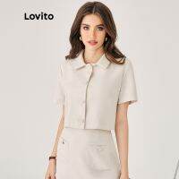 Lovito เสื้อเบลาส์ผ้าทวีด แขนสั้น สำหรับสตรี L47ED064 (สีมิสตีโรส)