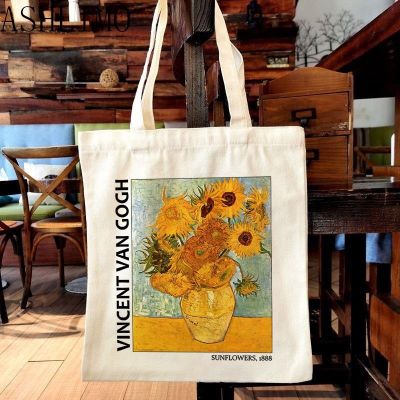 Van Gogh Painting Women Canvas Shoulder Bag High Capacity Tote Bag Aesthetics Shopping Bags Cotton Handbags Books Bag For Girls