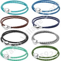 【CW】 Classic Ladies Leather Braided 925 Sterling Original Small Jewelry Beaded