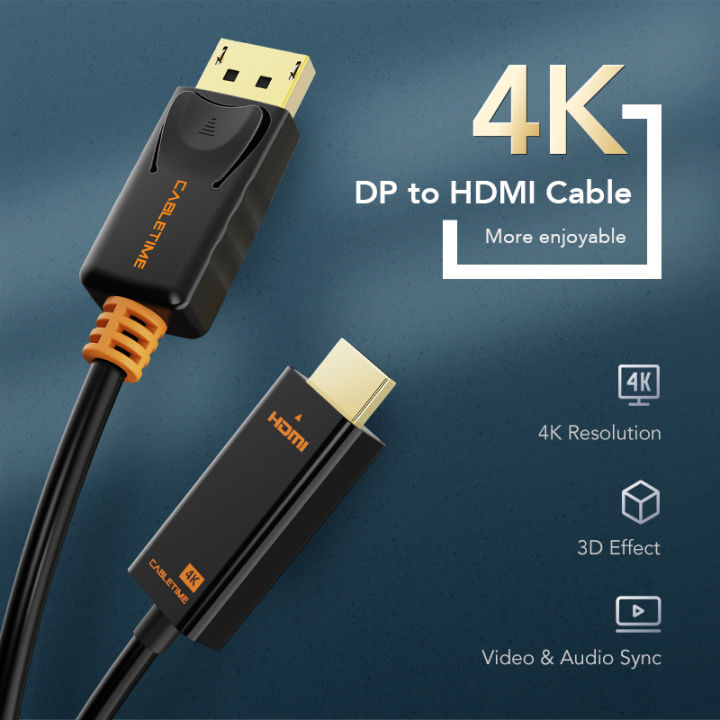 cabletime-displayport-to-hdmi-cable-4k60hz-dp-to-hdmi-converter-display-port-1-2-ps2-to-hdmi-for-dell-hdtv-projector-pc-n001