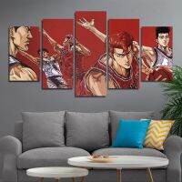 5ชิ้น Slam Dunk Anime Wall Art,โปสเตอร์ผ้าใบความละเอียดสูง,ตกแต่งบ้านสมัยใหม่สำหรับห้องนั่งเล่น,สีสันสดใส,ไม่รวมกรอบ