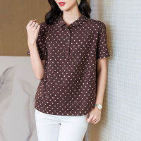 เสื้อแฟชั่นผู้หญิงลายจุดบางเก๋ๆแขนสั้นลายออกแบบใหม่สำหรับฤดูร้อน5XL