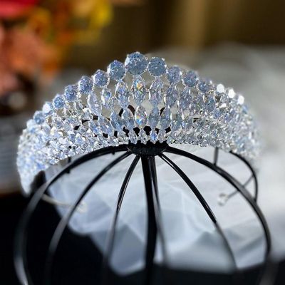 Luxury Full Shiny Cubic Zirconia Water Drop Bridal Tiaras Crown Rhinestone Pageant Diadem CZ Headpieces Wedding Hair Accessories