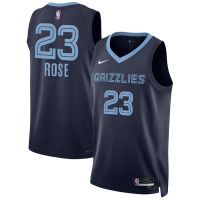 [High Quality]Mens New Original NBA Memphis Grizzlies 23 Derrick Rose Jersey Icon Edition Deep Blue Swingman Heat-pressed