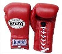 Windy Sports Lace up Gloves BGL (8,10,12,14,16,18 oz.) ฺRed Genuine Leather MuayThai MMA K1 นวมเชือก สีเเดง ชกมวยไทย วินดี้สปอร์ต ทำจากหนังแท้ สีแดง