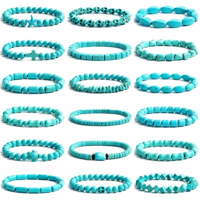 Bohemian Turquoises Beads Bracelets for Women Reiki Nature Stone Cube Cylinder Irregular Bracelets Healing Healthcare Jewelry