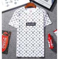 Supremeเสื้อชั้นในแบบลำลองแบบสั้น ๆ พร้อมพิมพ์ด้วยตัวพิมพ์ใหญ่พร้อมเสื้อยืดคอกลมขนาด