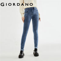 GIORDANO Women Jeans High Waist Fleece-Lined Warm Denim Jeans Multi-Pocket Simple Fashion Casual Skinny Denim Jeans 18413018