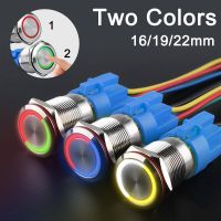 16/19/22mm Two Colors LED Metal Push Button Switch Waterproof Lamp Doorbell Car Momentary Latching 12V 24V 220V without Socket