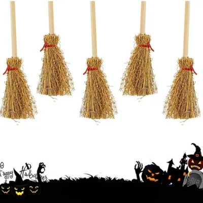 Halloween Broom Halloween Pendant Dollhouse Accessories Witch Broom Red Rope Mini Broom Hanging Decorations