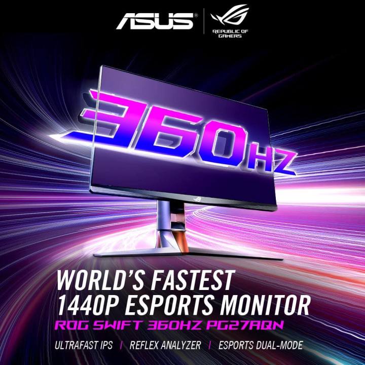 ASUS PG27AQN 27 WQHD 1440P IPS 360Hz ROG Swift HDR 1ms, G-SYNC, NVIDIA  Reflex Latency Analyzer, Height Adjustable, DisplayPort, USB Gaming Monitor  