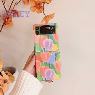 Suitable for for Samsung Galaxy Z Flip4 Flip3 Phone Case Tulip ZFlip3 Folding Screen ZFlip4 PC Hard Cover Anti-drop