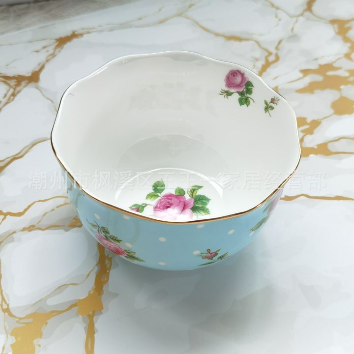 ชามถ้วยเอนกประสงค์ขอบสีทองลายการ์ตูนน่ารักจุดแบบวินเทจลายดอกกุหลาบสดใสขนาดเล็ก-guanpai4ชามขนาดเล็กชามข้าว