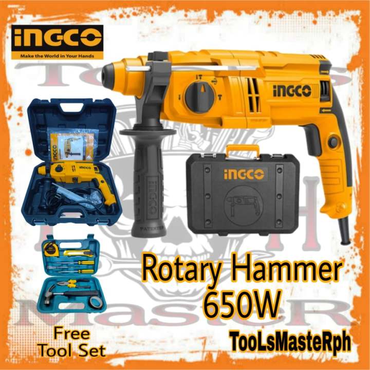 INGCO 650W 3 IN 1 Rotary Hammer RGH6528 FREE Tool Set | Lazada PH