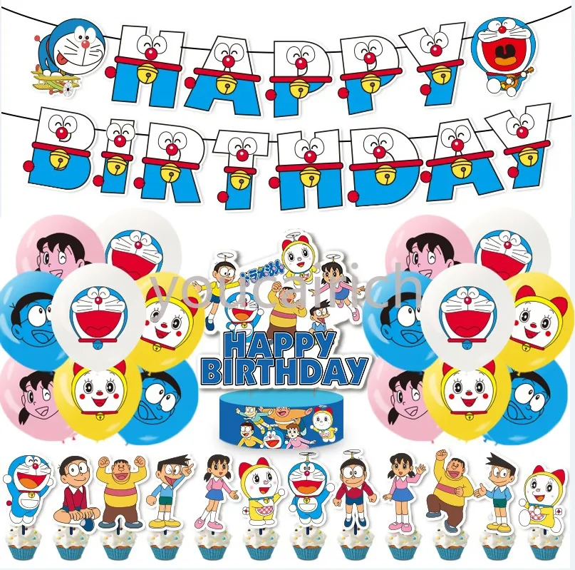 hot} Anime Cartoon Doraemon Dorami Nobita Nobi Shizuka Theme Kids Happy  Birthday Cake Topper Balloon Banner Party Decoration | Lazada PH