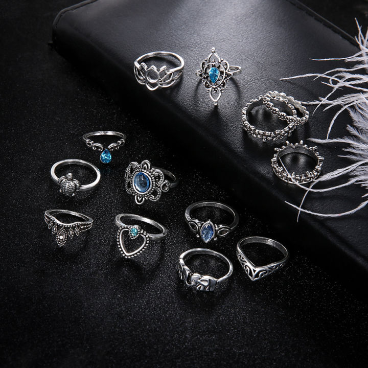ilovediy-แหวนหมั้น13ชิ้น-เซ็ตและชุดแหวนแต่งงานแหวนพลอยรูปมงกุฎดาวสลัก