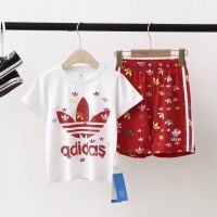 ลดราคา ADIDASe  2PCS / Set Girls ชุดเสื้อยืดแขนสั้นฤดูร้อน + กางเกงขาสั้นเด็ก ชุดกีฬากลางแจ้ง ขนาด 100 ซม. - 160 ซม