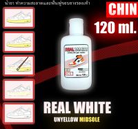 Unyellow midsole  REAL WHITE น้ำยาแก้ยางเหลือง,แก้เหลือง 120ml. สูตรเข้มข้น แก้พื้นเหลือง