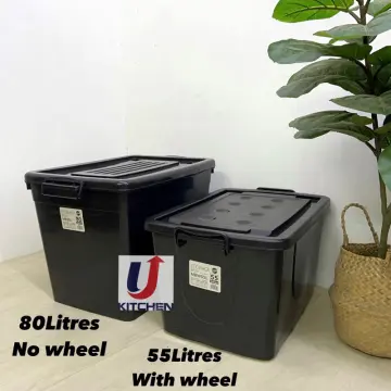 80L EXTRA LARGE PLASTIC H DUTY STORAGE BOX + LID + WHEELS OFFICE HOME  CONTAINER