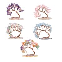 for Creative Curved Quartz Crystal Lucky Money Tree with Faux Agate Slice Base Feng Shui Bonsai Gemstone Ornament Decora