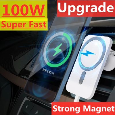 100W Magnetic Wireless Charger Car Air Vent Stand Phone Holder Fast Charging Station For iPhone 12 13 14 Pro Max Mini Macsafe