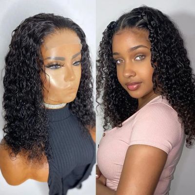 Deep Culry Lace Front Wigs water Wave Synthetic No Gel Ajustable Cap Headband Wig Easy Install Heat Resistant Fiber T Part Wigs