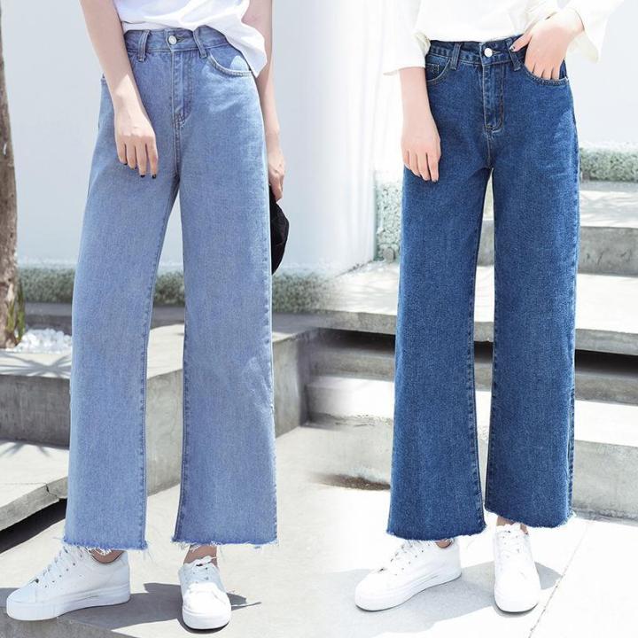 กางเกงยีนส์ทรงหลวมสำหรับผู้หญิง-กางเกงยีนส์สไตล์นักเรียนเกาหลีเอวลอยเข้ารูปกางเกงขาม้ากางเกงขาตรง
