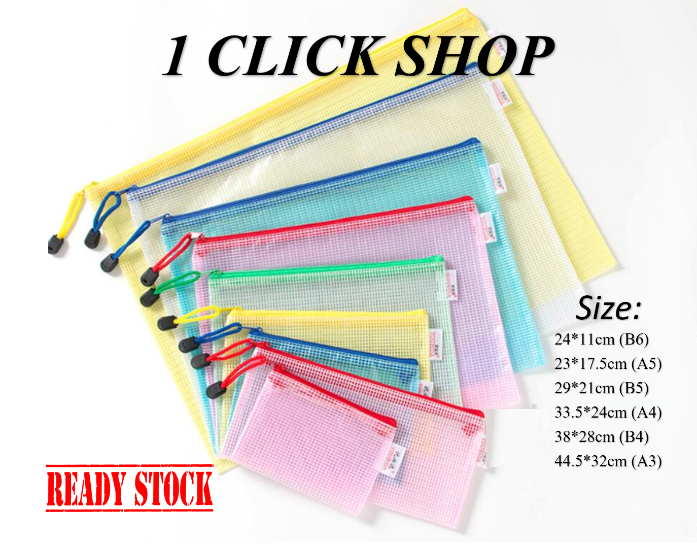 10pc A4/B4/A5 Office Document File Netting Holder Zipper Bags Envelope Pouch Bag 