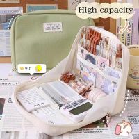 Pencil Case Super Large Capacity Kawaii Canvas Storage 90° Opening High-quality Cosmetic Bag School Stationery for Students