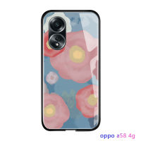 GGK สำหรับ OPPO A58 4G หรูหราในญี่ปุ่นและเกาหลีดอกไม้เคสมันวาวกระจกเทมเปอร์ปลอกเคสประกบหลังแบบแข็ง