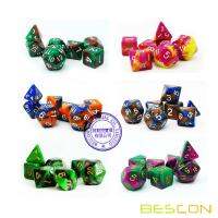 Bescon ชุดลูกเต๋า RPG หลายเหลี่ยมสองสีขนาดเล็ก10มม. ชุดลูกเต๋าขนาดเล็ก D4-D20ในหลอดชุด7ชิ้น