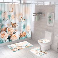 3D Print Flowers Bath Curtain Butterfly Bathroom Curtains Polyester Fabric Floral Shower Curtains Waterproof Screen with Hooks