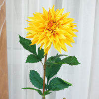 【cw】Luxury Real touch Big Dahlia long nch with green leaf Artificial Flowers for Home room Decor fake flower flores artificiais ！