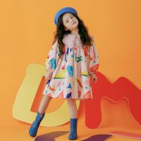 Girls Dress Long Sleeved Dresses for Kids 2023 Spring Graffiti Party Dress Floral Children Princess Costume Toddler Clothes