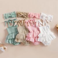 Newborn Baby Girls Hollow Out Romper Dress Toddler Summer Lace Bow Sling Jumpsuits Casual Bodysuits with Headband 2pcs Clothes