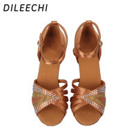 DILEECHI ซาตินรองเท้าเต้นรำละติน Salsa Party Dance รองเท้าผู้หญิงสุภาพสตรี Professional Rhinestone Ballroon เต้นรำ Shoes