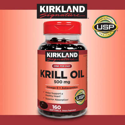 Kirkland Signature Krill Oil 500 mg.160 Softgels ของแท้ Exp.05/25