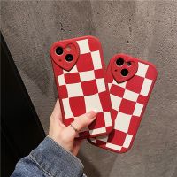 yqcx001 sell well - / Fashion Red Checkerboard Pattern Phone Case For iphone 13 12 11 Pro Max X XR XS Max Back Cover Leather Cute Soft Silicone Cases