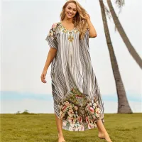 --D0512 Europe and the vertical stripes printed sexy bikini beach blouse seaside resort is prevented bask in unlined upper garment smock