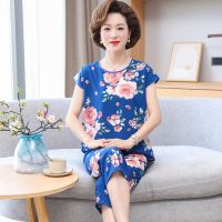 ；【‘；- Pajamas Sleepwear Nightwear Printing Flowers Sleep Set Women Mom Home Clothing Shirt Pant Round Neck Casual Loungewear