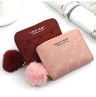 New Embroidered Wallet for Women Ladies Coin Purses Hairball Tassel PU Leather Zipper Credit Card Holder Clutch Money Bag Pocket
