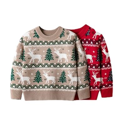 Christmas Kids Sweater New Casual Baby Warm Elk Printed Knitted Girls Sweater Boys Girls Cute Xmas Tree Pullovers Clothes