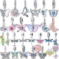 925 Silver Colorful Zircon Butterfly Dragonfly Bee Caterpillar Shiny Fine Beads Fit Original Pandora Charms Bracelet DIY Jewelry