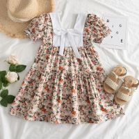 Korea Infant Toddler Cotton Dress Pleated Short Sleeve Print Doll Neck Dress Summer Casual Dresses Flower Childrens Clothing  by Hs2023